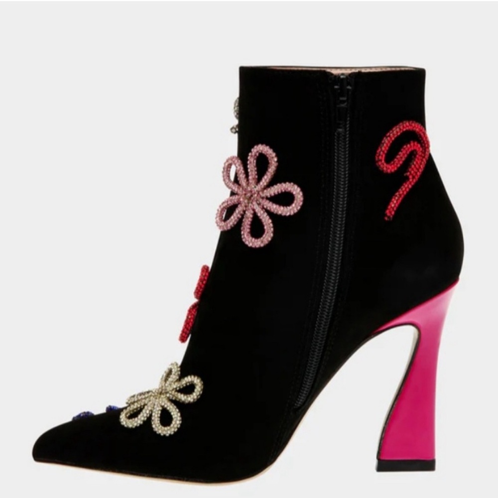 Betsey Johnson Black Heeled Boots with Colorful Embellishments - Picture 3 of 4